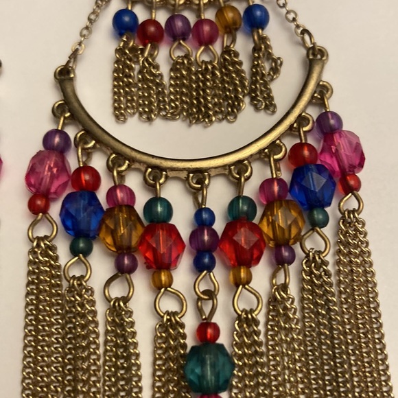 Large Multi Tier Chain Tassel Colorful Bead Boho Earrings - Picture 8 of 13